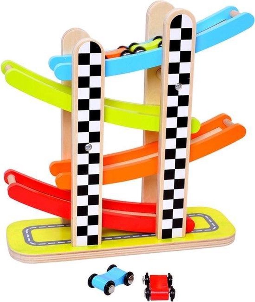 Tooky Toy Knikkerbaan Met Auto's Jongens 28 Cm Hout 5-delig