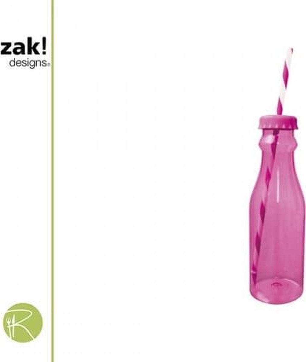 Zak!Designs Soda - Waterfles met Rietje 70 cl - Fuchsia