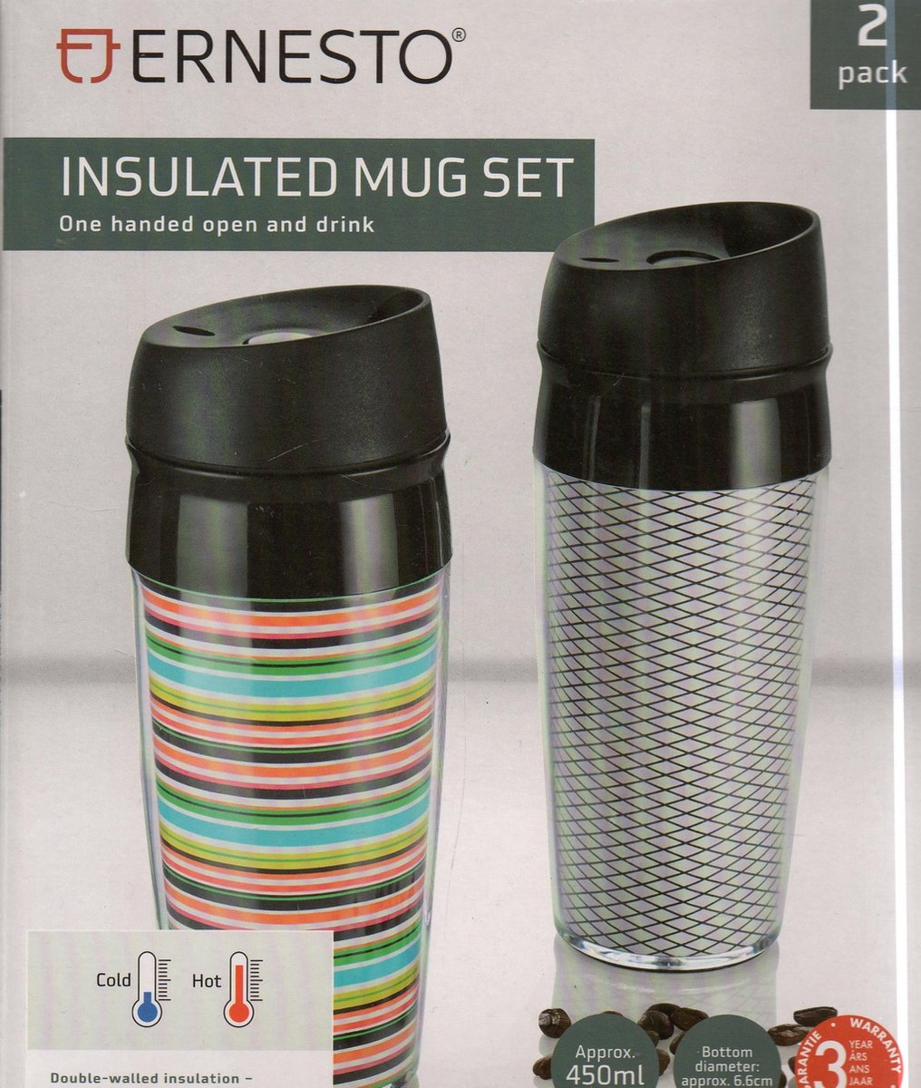 Thermo beker set dubbelwandige isolatie ca  450 ml bodemdiameter ca 6.8 cm 2 stuks