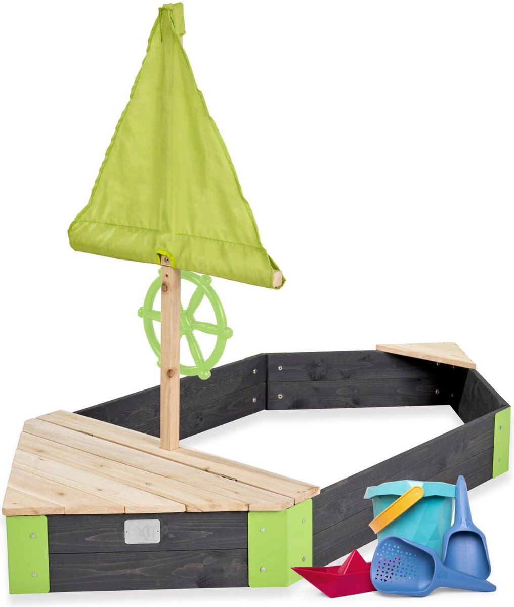 EXIT Aksent houten zandbak boot 190x90cm met Zsilt Speelset