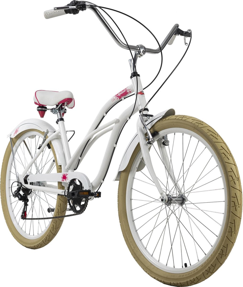Ks Cycling Fiets Beachcruiser 26 inch Splash 6 versnellingen wit - 44 cm