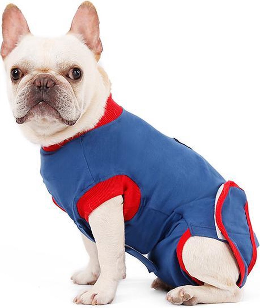 Honden Romper voor na de operatie Blauw/Rood Maat L -  Operatie shirt - Operatie romper