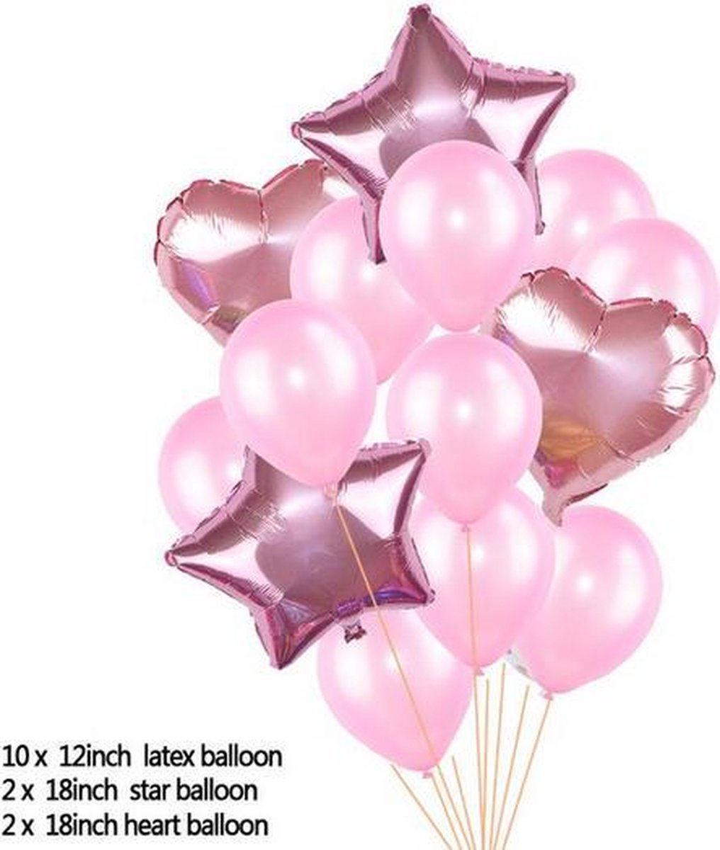 Ballonpakket 14 stuks Folieballonnen en Latexballonnen in Roze (31249)