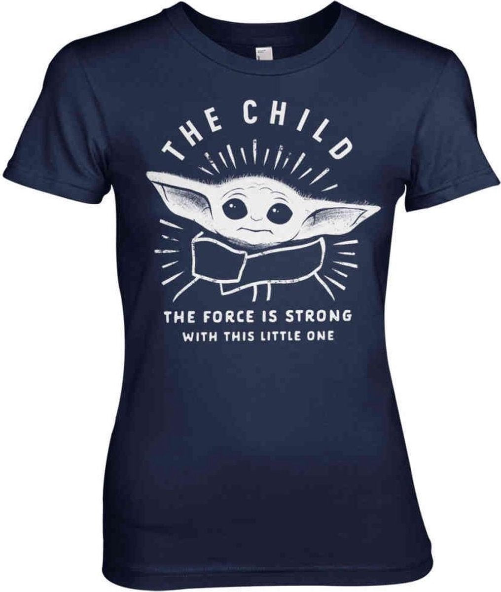 Star Wars Dames Tshirt -M- The Mandalorian - The Force Is Strong With This Little One Blauw