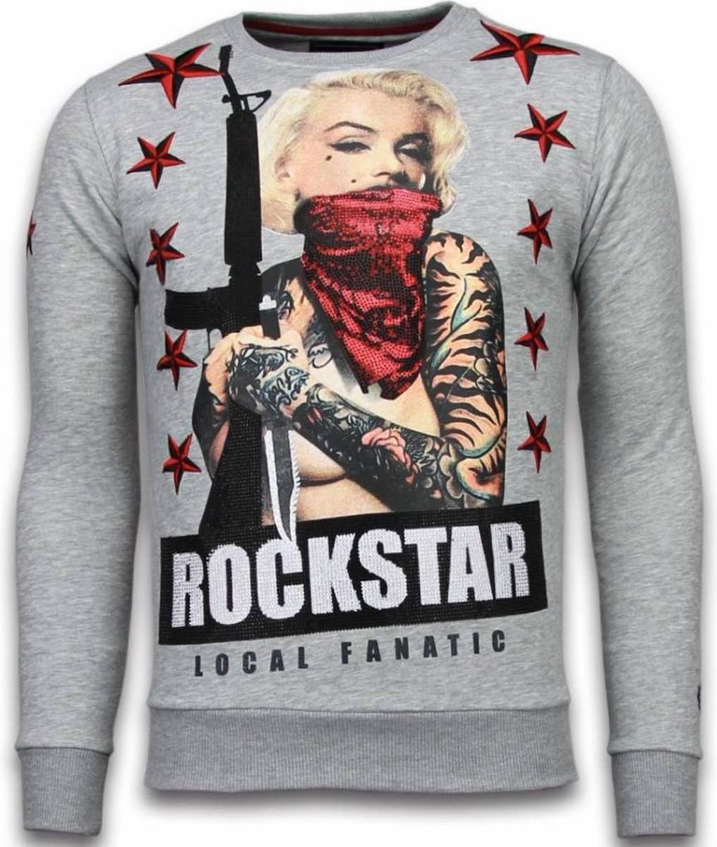 Local Fanatic Marilyn Rockstar - Rhinestone Sweater - Grijs - Maten: XXL