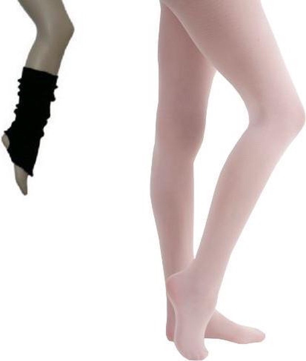 Ballet Set(2delig) Beenwarmer Zwart 40cm en Balletpanty Lichtroze - 4-6 - Maat 104/116