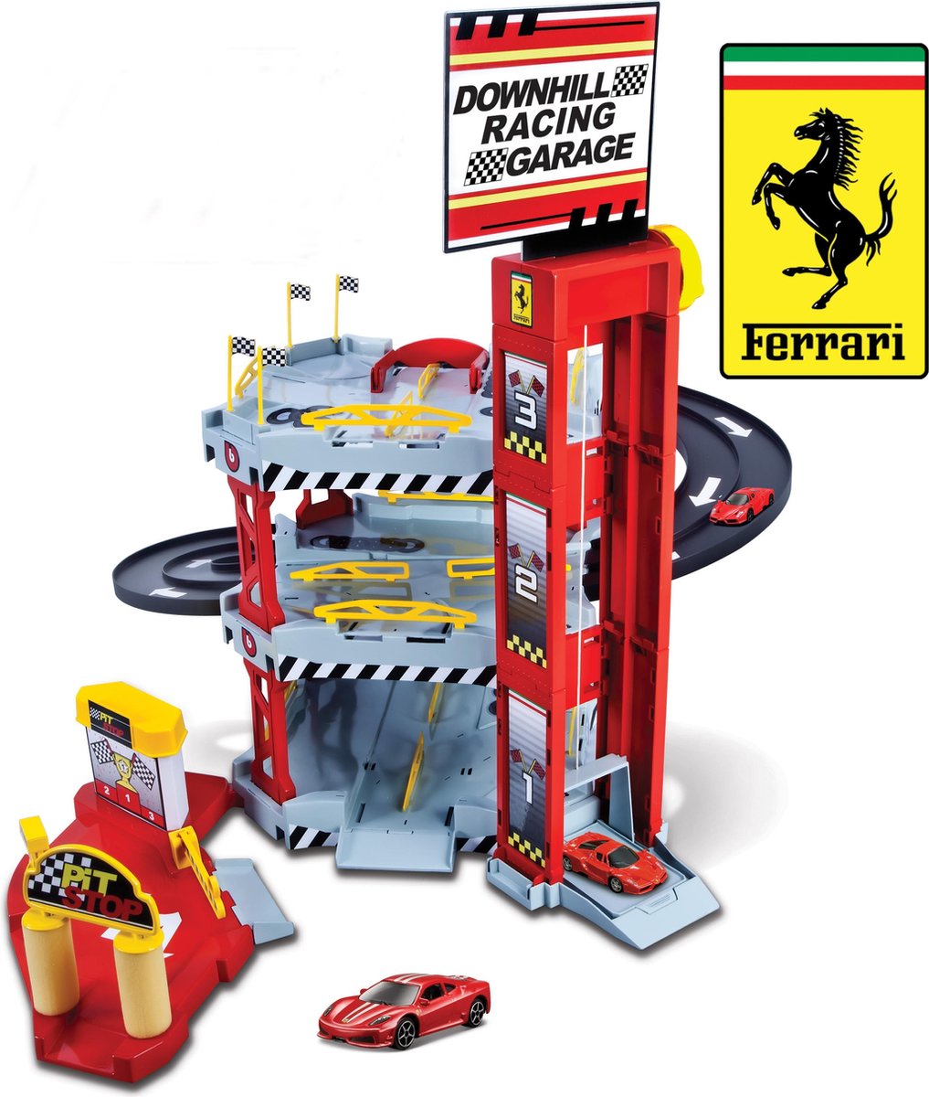 Bburago - Ferrari Race and play - Downhill Racing Garage (Incl. 2 Ferrari modelauto's)
