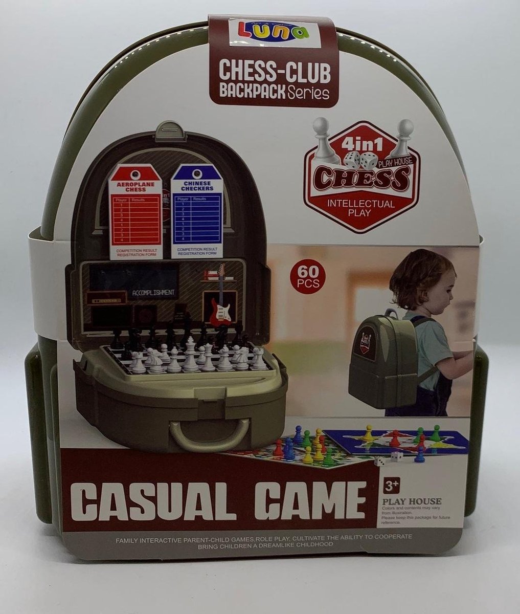 Reisspel (o.a. schaken) 4 in 1 rugzak - Luna chess club