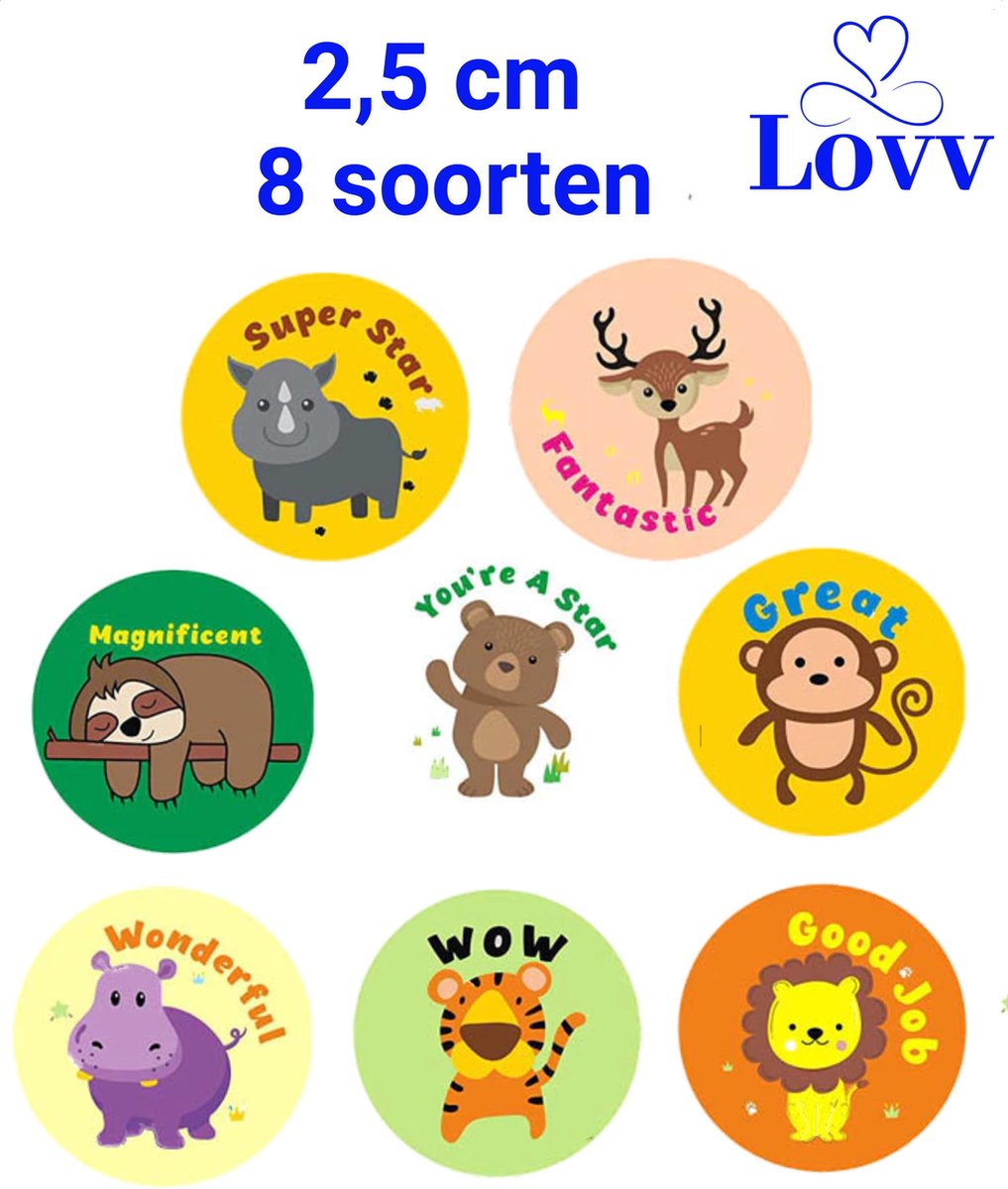Stickers- Stickers Kinderen- Beloningsstickers-Stickers Dieren-ideaal voor het belonen op School of Thuis-500 Stickers op rol