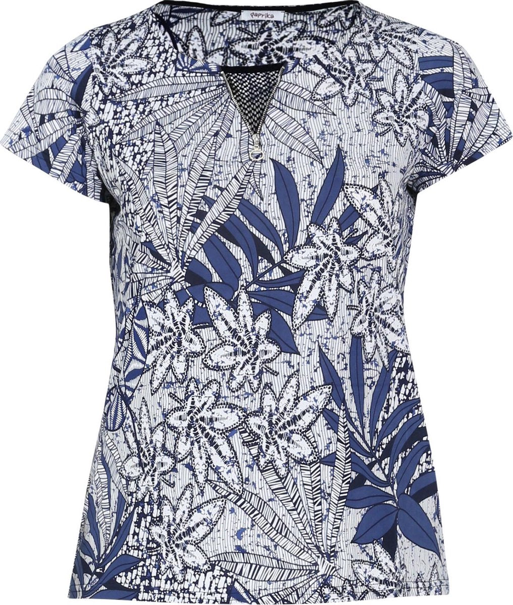 Paprika Dames T-shirt met monochrome bloemenprint - Maat 5XL (50)