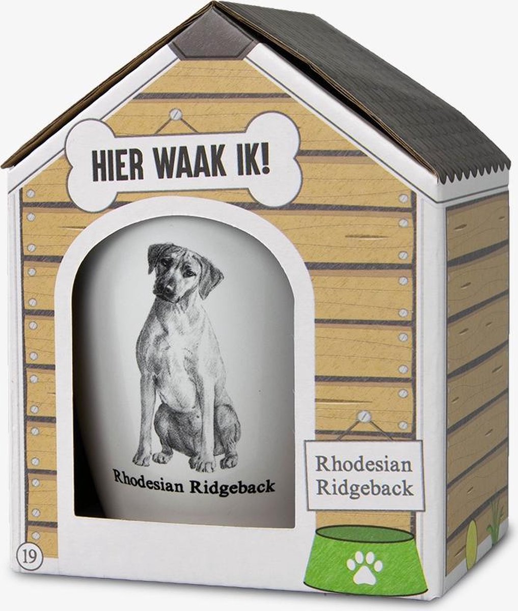 Mok - Hond - Cadeau - Rhodesian Ridgeback - Gevuld met een verpakte toffeemix - In cadeauverpakking met gekleurd lint