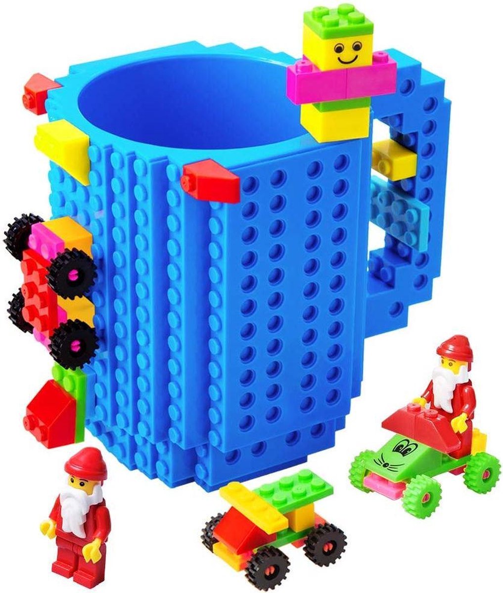 Lego Mok/ Build on Brick Mug - blauw - 350 ml - bouw je eigen mok met bouwsteentjes - BPA vrije drinkbeker cadeau voor kinderen of volwassenen - koffie thee limonade of andere dranken - pennenbeker - creatief accessoire voor op bureau -HnD