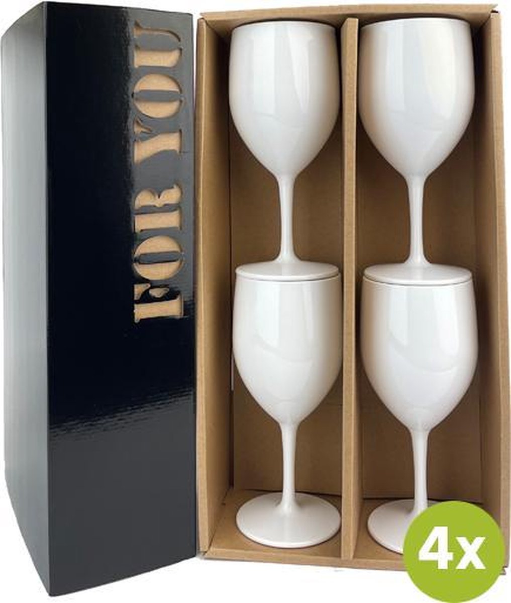 4x Wijnglas Lissabon wit 27cl cadeauset | Onbreekbare kunststof / plastic drinkglazen