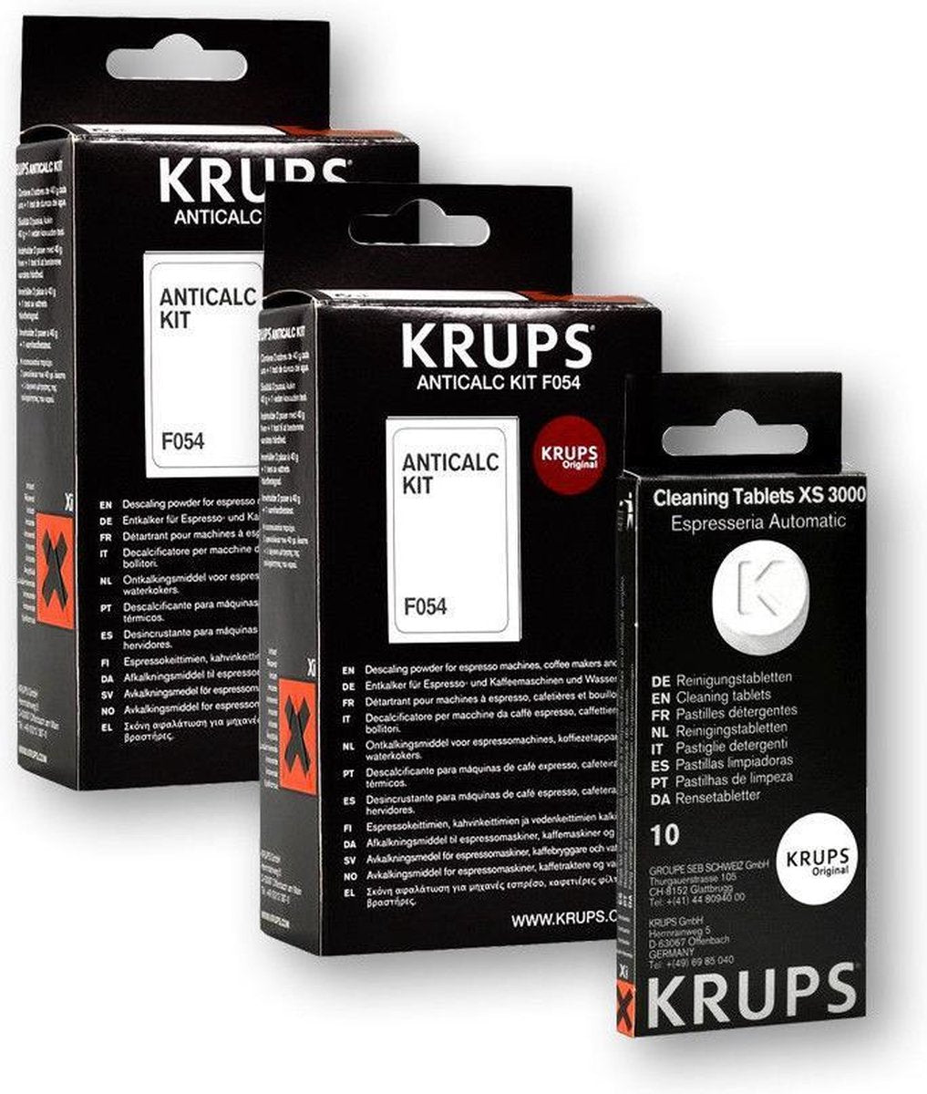 2X krups F054 ontkalker en 1X Krups XS3000 reinigingstablet