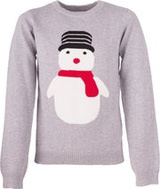 Foute kersttrui - Grijs melange kerst trui met sneeuwpop – 116/122 – Incl. Giftbox