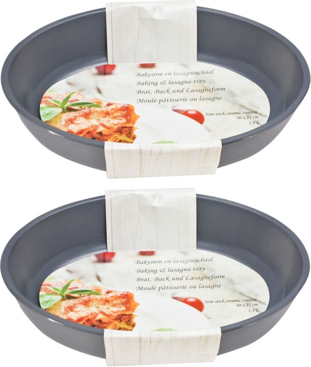 2x Zwarte ovale glazen ovenschaal 2
