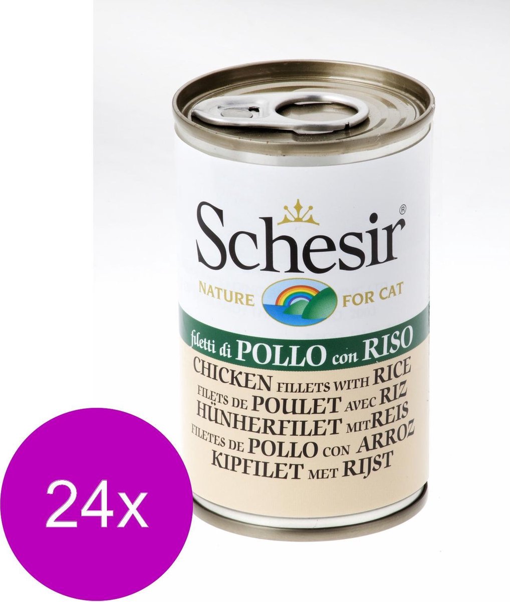 Schesir Kat Blik Gekookt - Kattenvoer - 24 x Kip Rijst 140 g