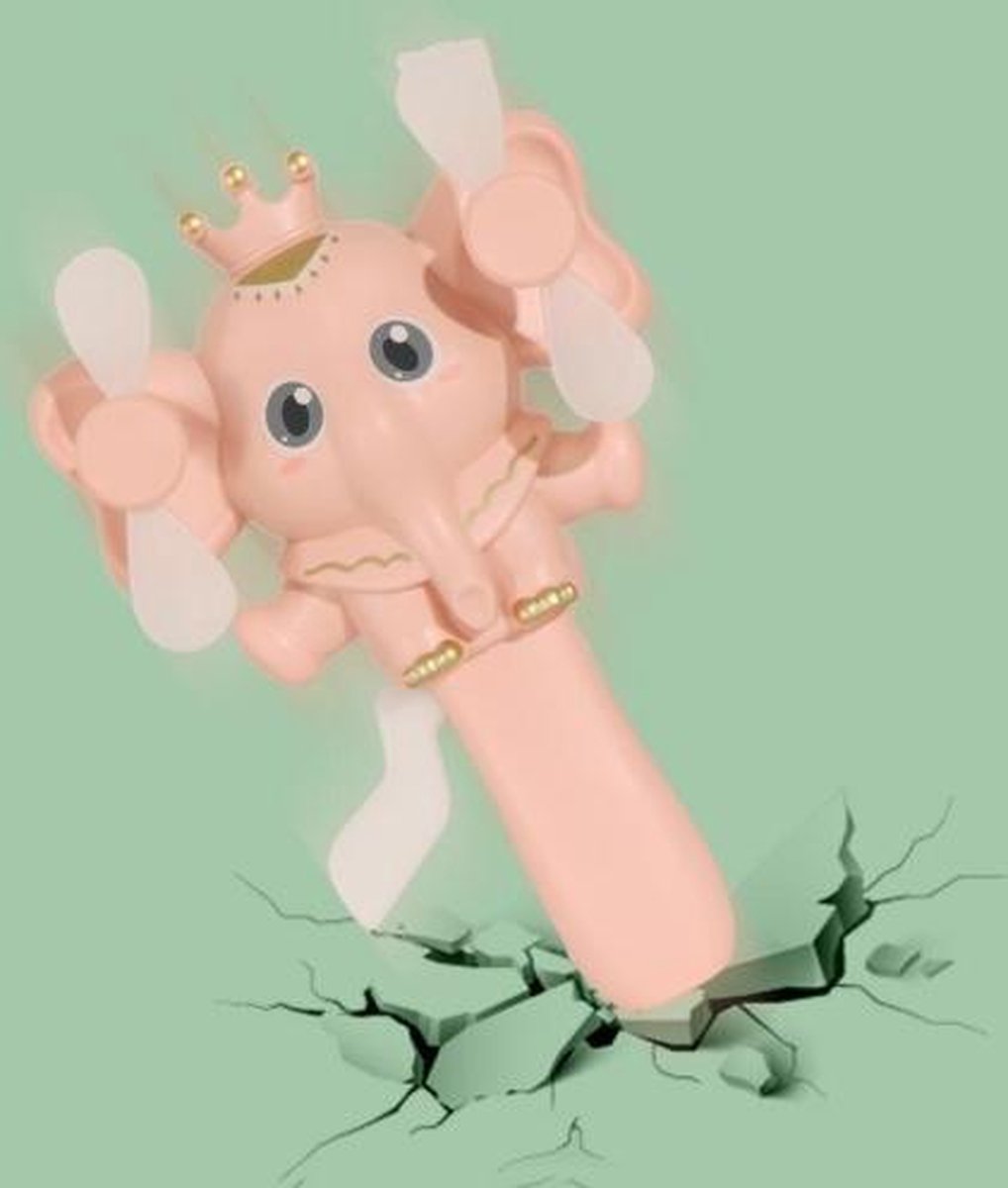 Creatieve kinderen houden cartoon op tweekoppige blad kleine ventilator willekeurige kleur levering