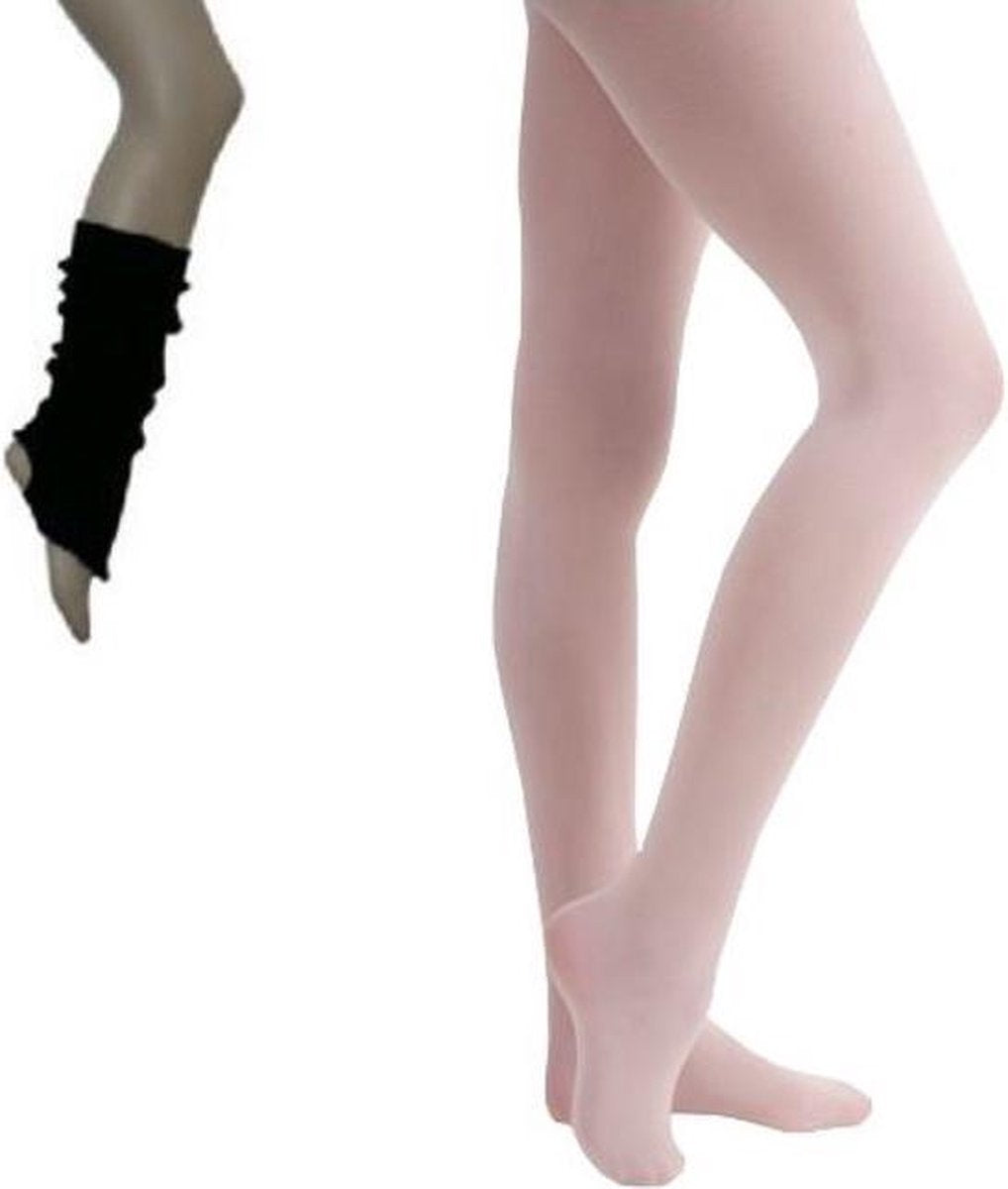Ballet Set(2delig) Beenwarmer Zwart 40cm en Balletpanty Lichtroze - 10-12 - Maat 140/152