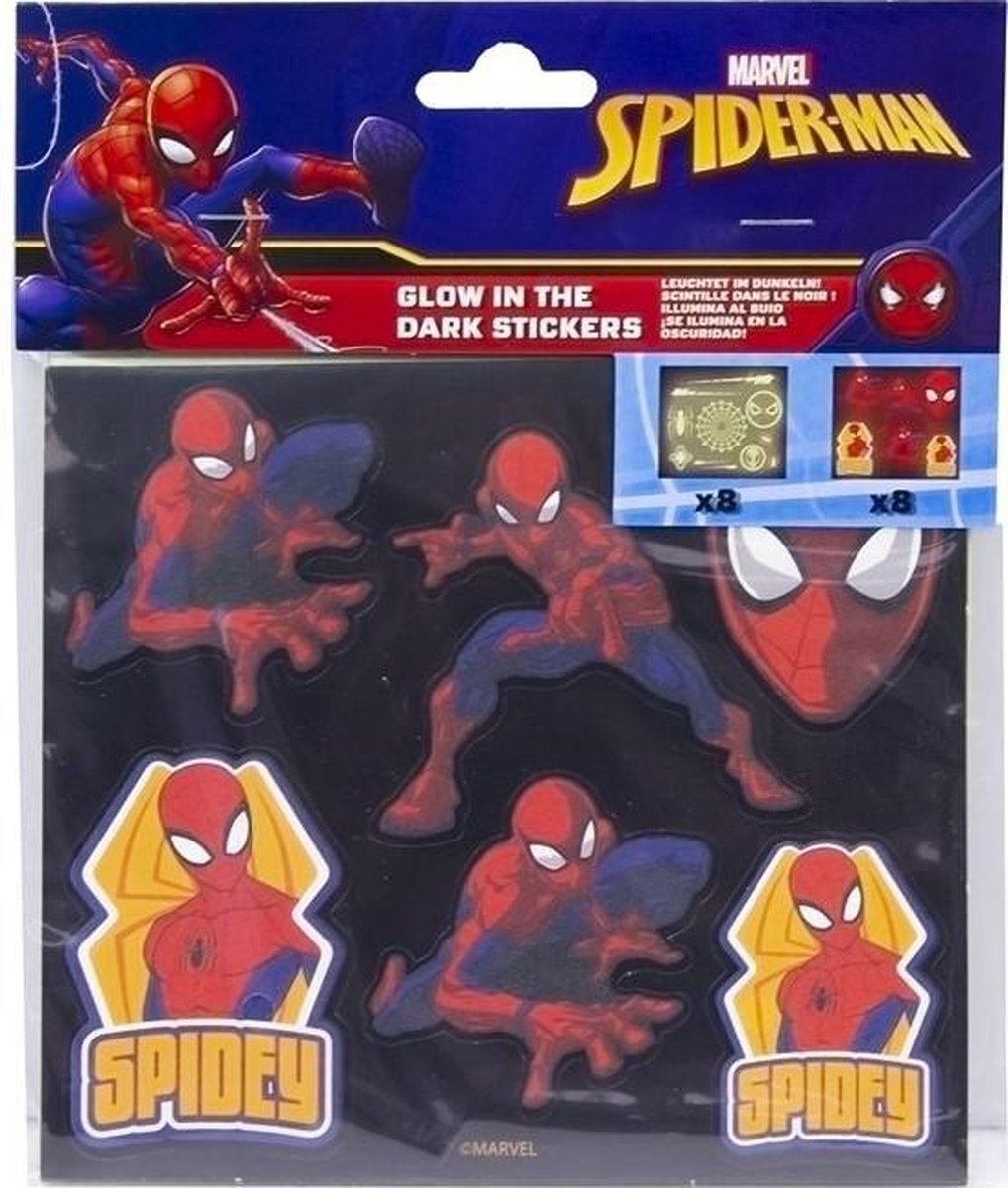 Spiderman Glow In The Dark stickers - 16 vellen