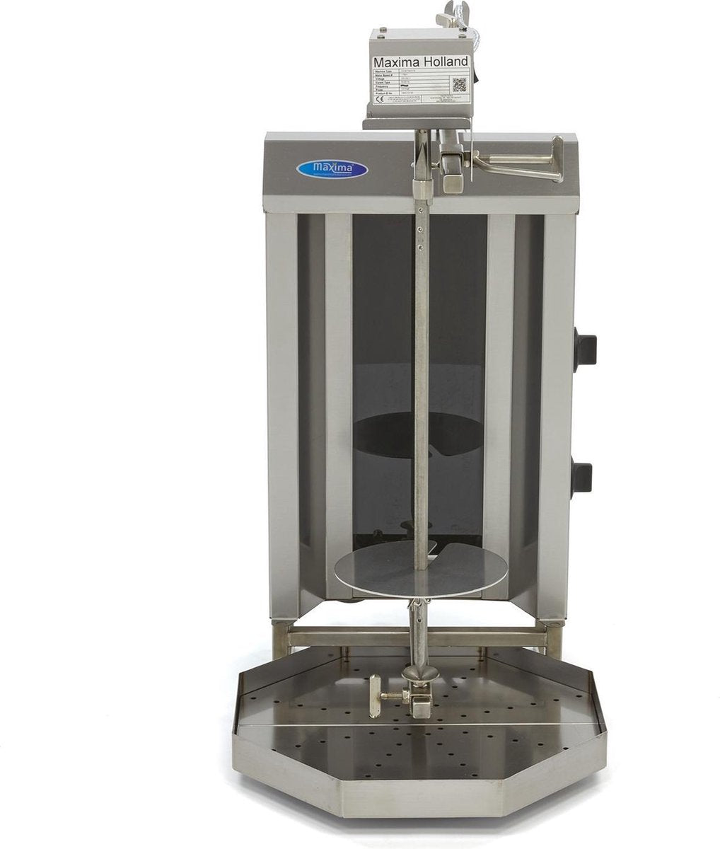 Doner Kebab / Gyros / Shoarma Grill 2 Branders - 230V - RVS - Max. 20 kg Vlees - Verstelbare Spies - Links + Rechts Draaiend - Doner Grill - Maxima