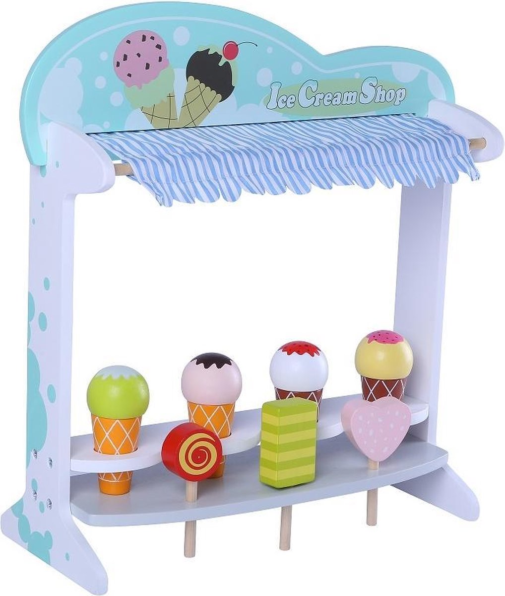 Gerardo's Toys Ijskraam hout 47 cm blauw 12-delig