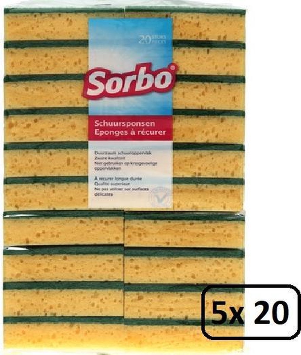 Sorbo Schuursponsen - Grootverpakking - 100 stuks (5x20) - Zware kwaliteit