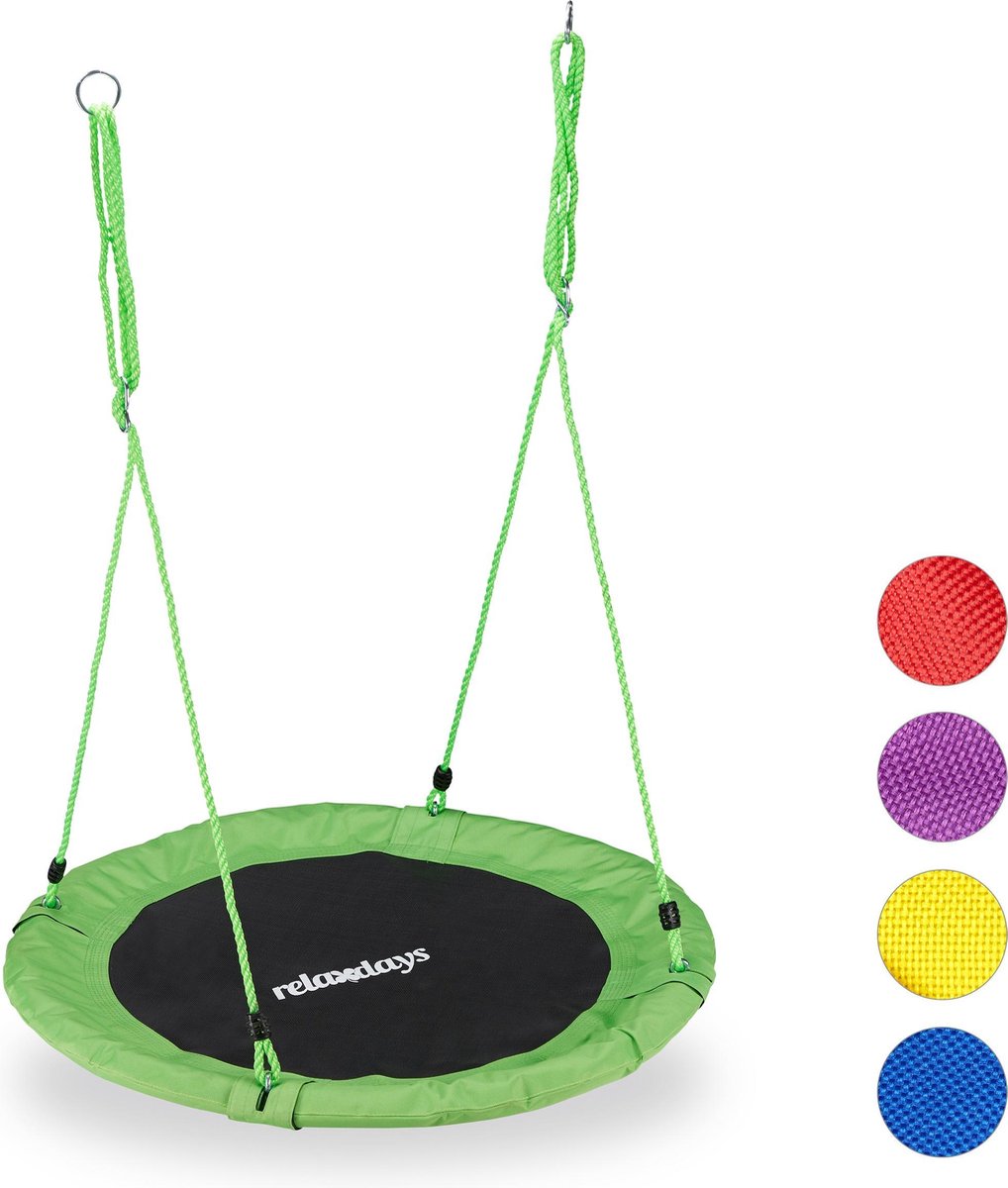 relaxdays Nestschommel - kinderschommel - schotelschommel - schommel buiten - rond - 90 cm groen