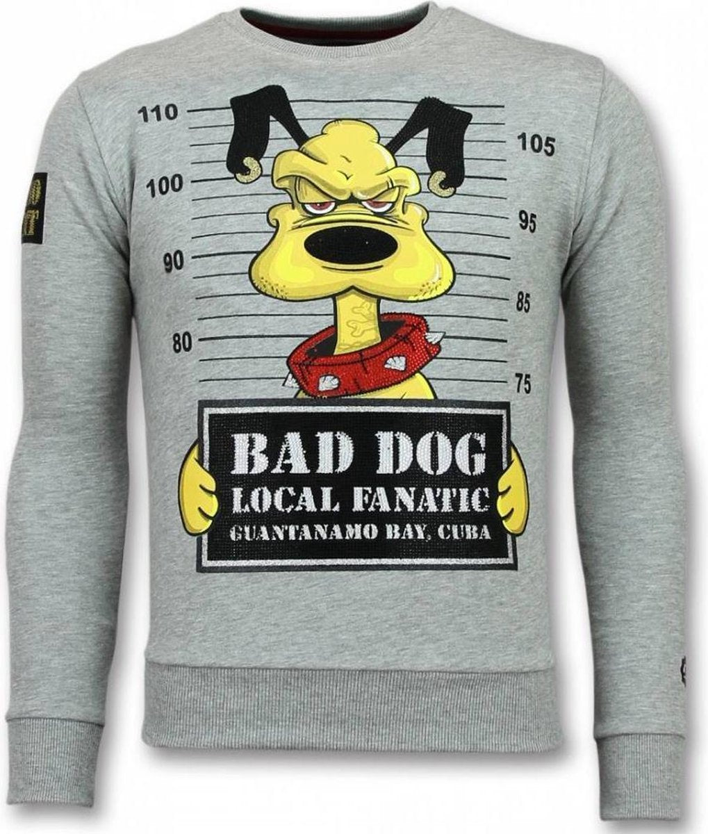 Local Fanatic Bad Dog Trui - Cartoon Sweater Heren - Grijs - Maten: L