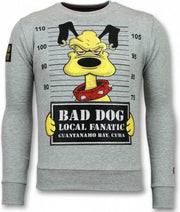 Local Fanatic Bad Dog Trui - Cartoon Sweater Heren - Grijs - Maten: L