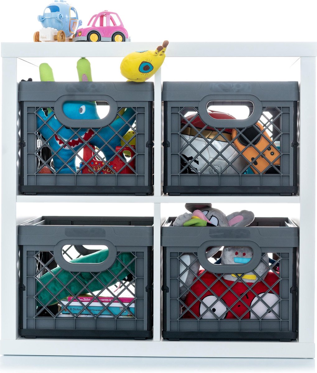 Vouwkrat - 25 liter - vierkant - zwart/grijs - 3 stuks
