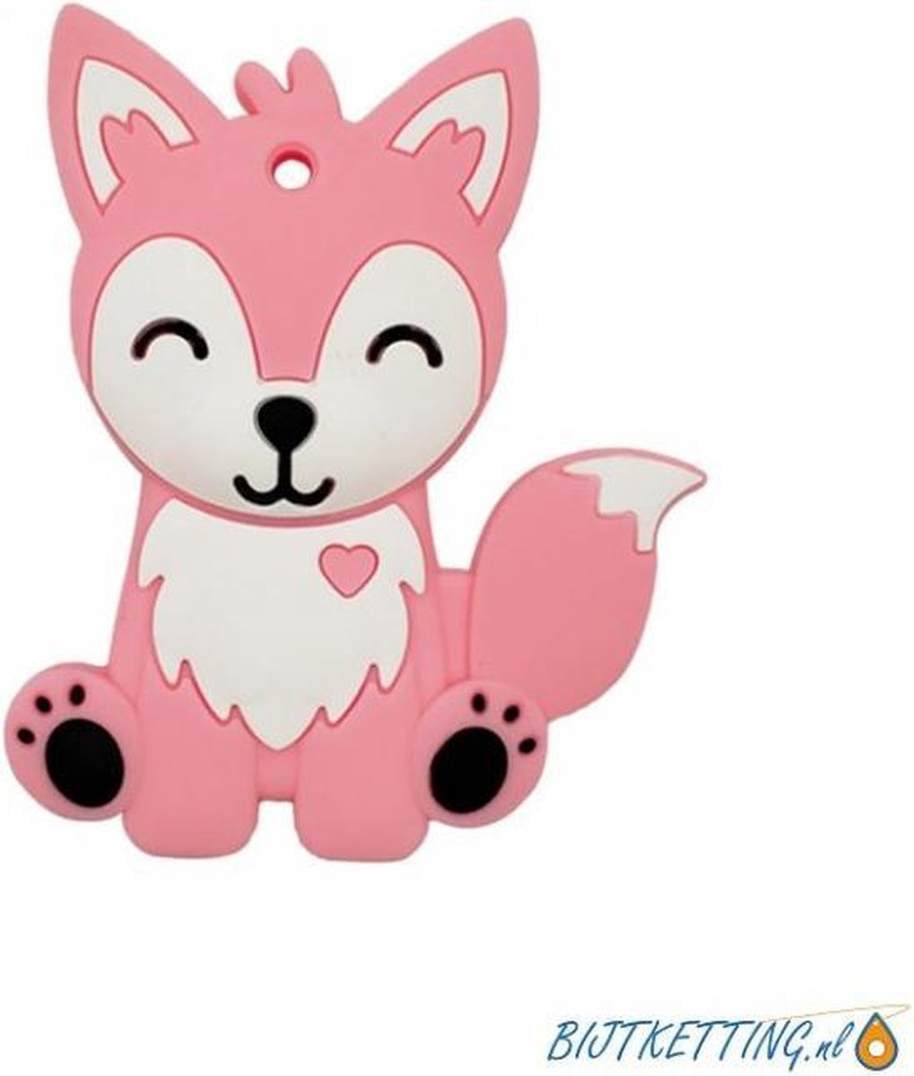Bijtketting  - Kauwketting - Cartoon Vos - Roze