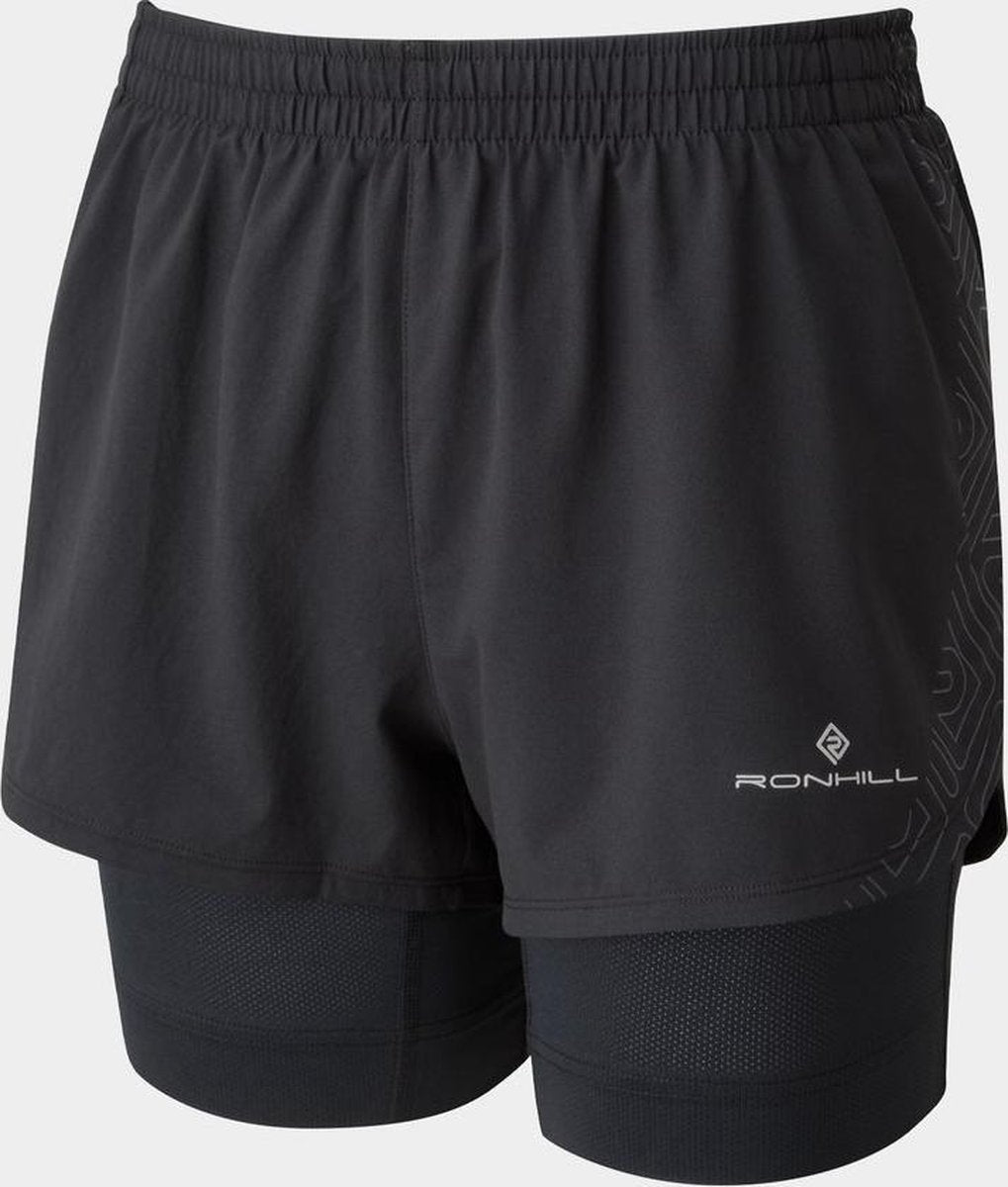 Ronhill Tech Marathon Twin Short Hardloopshort Dames Zwart