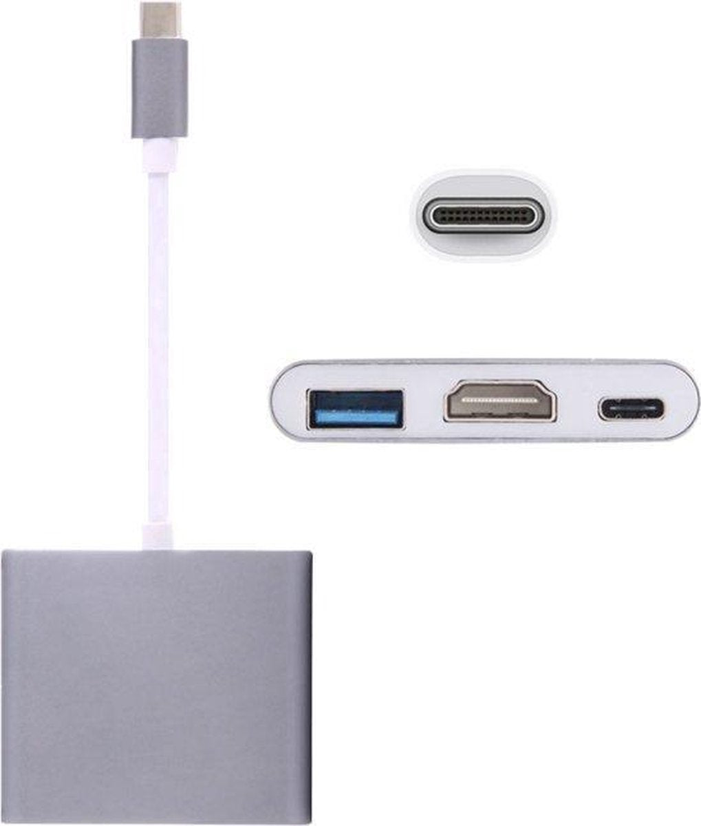 Garpex® USB 3.1 Type-C Male to USB 3.1 Type-C Female & HDMI Female & USB 3.0 Female Adapter voor Macbook 12 / Chromebook Pixel 2015 (grijs)