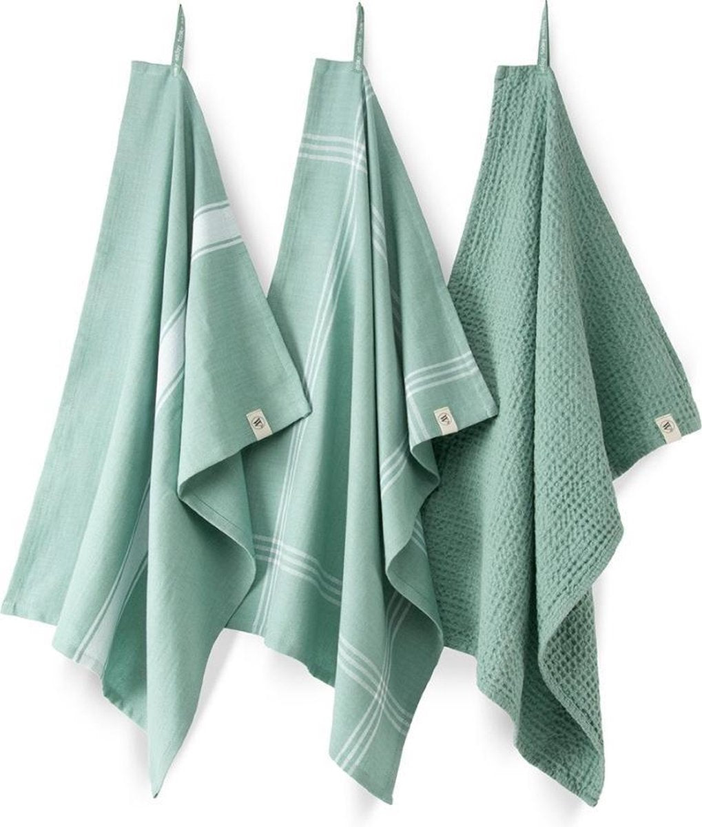 Walra Keukenset Blocks & Lines Groen 50x70cm 3 stuks