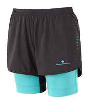 Ron Hill Marathon Twin Short Hardloopshort Dames Zwart/Blauw