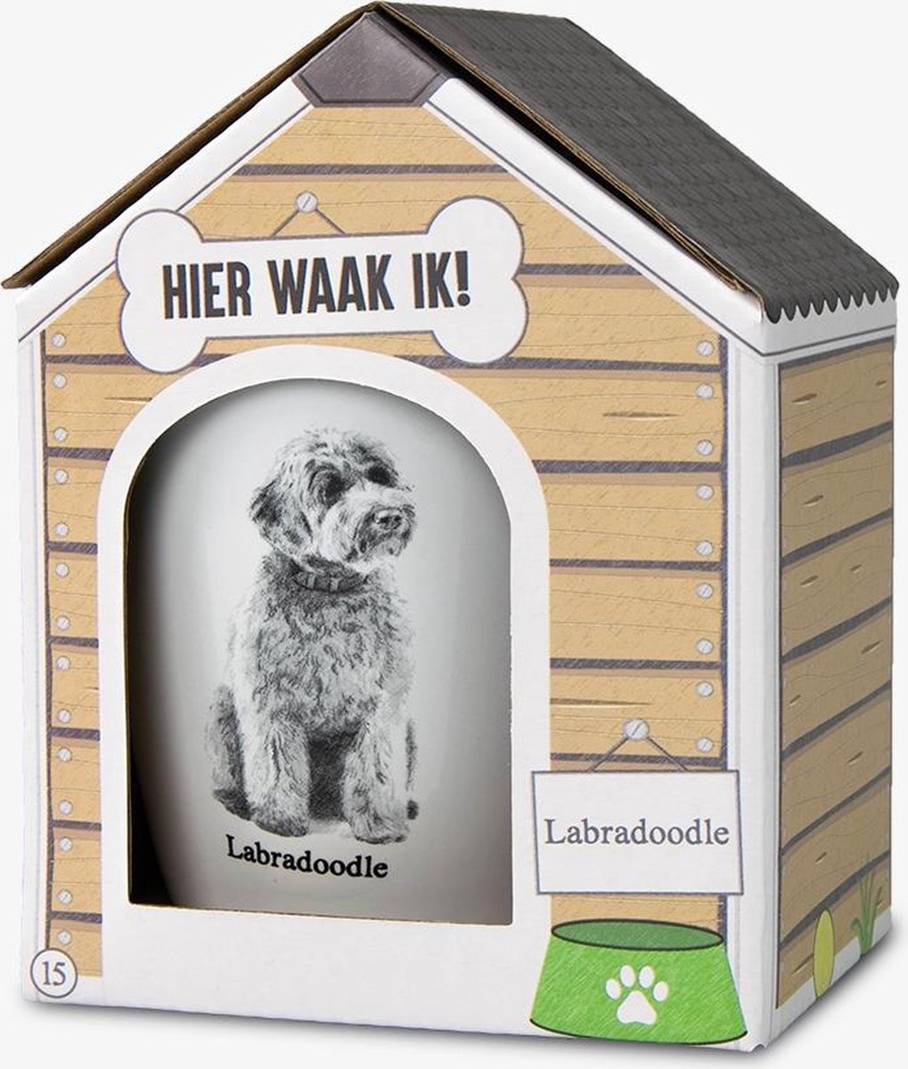 Mok - Hond - Cadeau - Labradoodle - Gevuld met verpakte Italiaanse bonbons - In cadeauverpakking met gekleurd lint