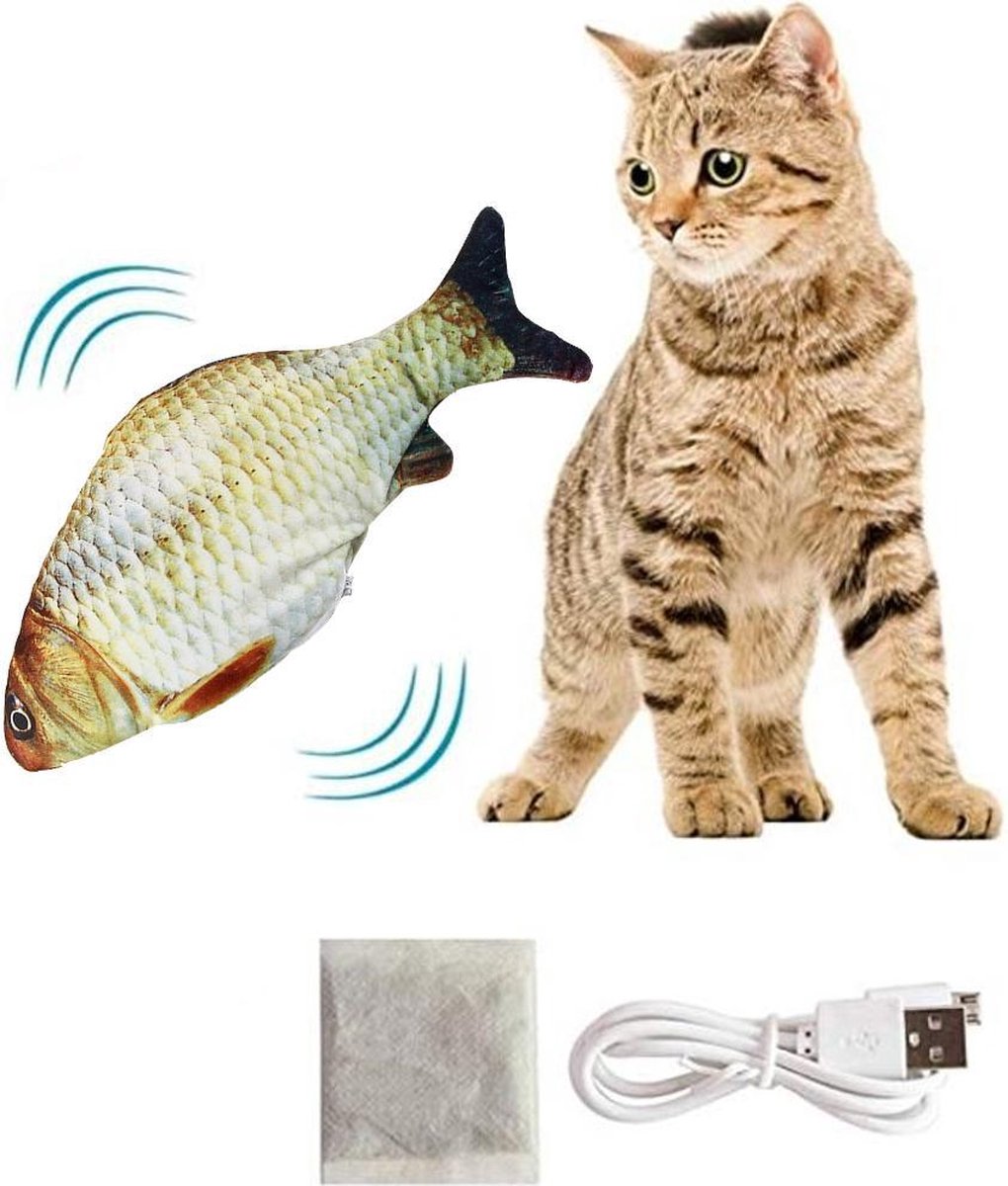 ElegaPet Elektronisch kattenspeeltje Beige -  Kattenspeeltje - Elektrisch Kattenspeeltje - Speelvis katten - 30 cm - Bewegend speeltje - Kitten - Automatisch kattenspeeltje - Kat - Poes - Bewegende vis - Kattenspeelgoed - electrisch kattenspeeltje