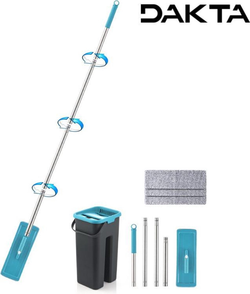 Dakta® Zelfreinigende Dweil | Mop met Emmer | Vloerwisser | Dweilsysteem | Dweilset | Dweilen | Inclusief Emmer en 6 Dweildoeken