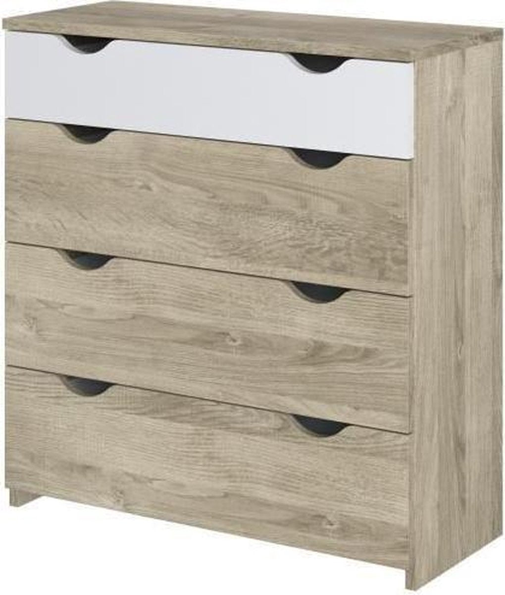 Ladekast met 4 lades - Eiken en wit decor - L 83