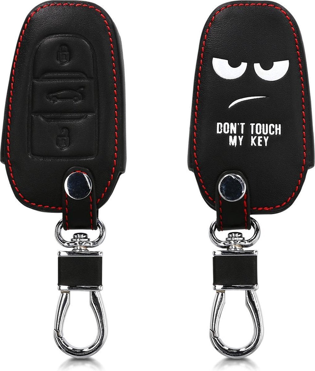 kwmobile imitatieleer hoes voor Peugeot Citroen 3 toetsen Smartkey autosleutel (alleen Keyless Go) autosleutels - imitatieleren bekleding auto sleutelhoes Don't touch my Key design wit / zwart