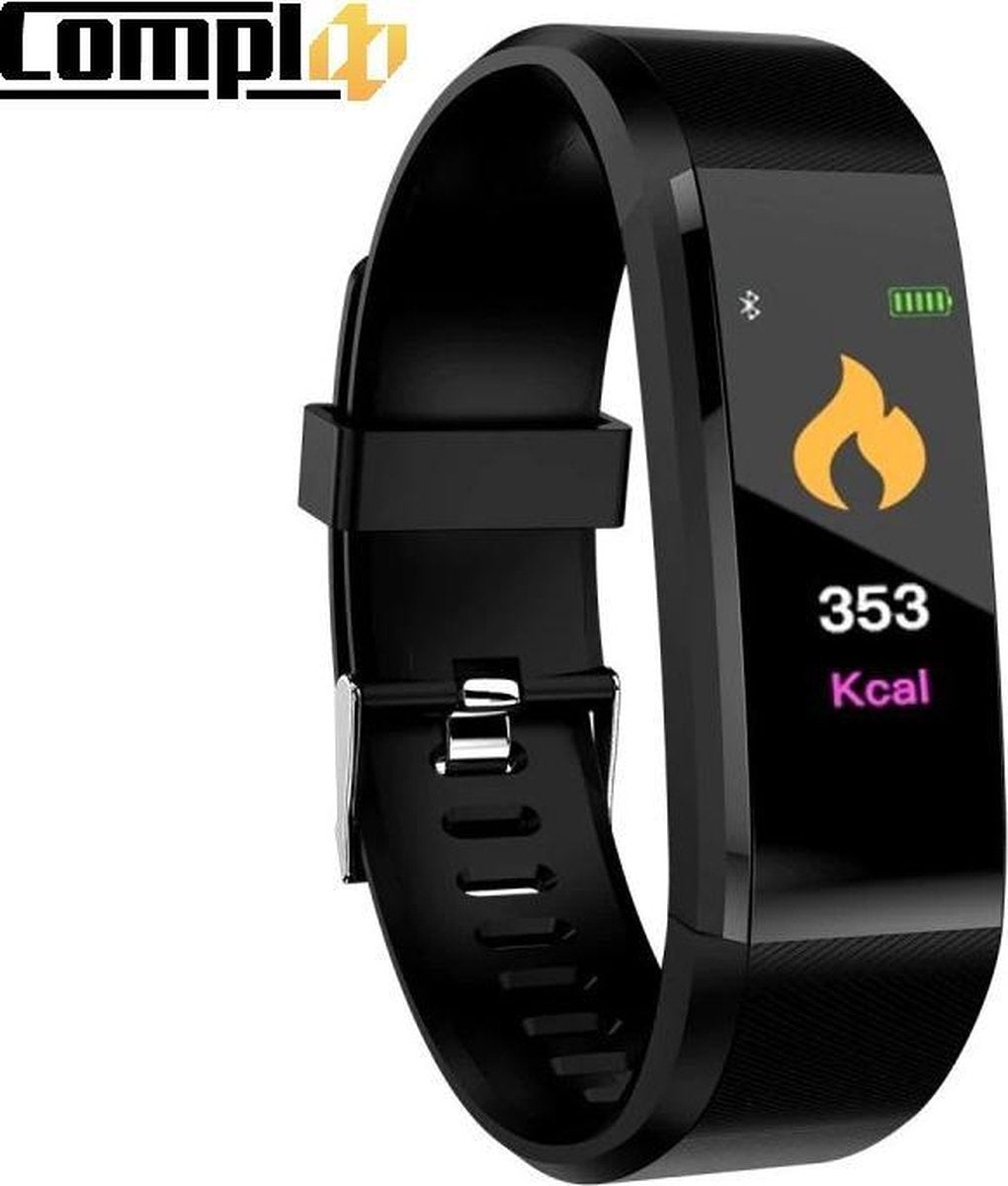 Compl8 - Stappenteller - Stappenteller horloge dames - heren - Sport horloge - Hartslagmeter - Bloeddrukmeter - Afstandmeter- Online Nederlandse handleiding - IOS & Android- Zwart