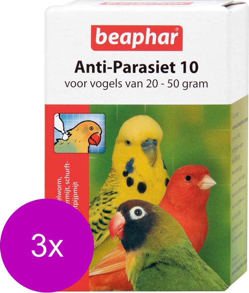 Beaphar Anti-Parasiet 10 Vogel - Vogelapotheek - 3 x 2 pip 20 - 50 G