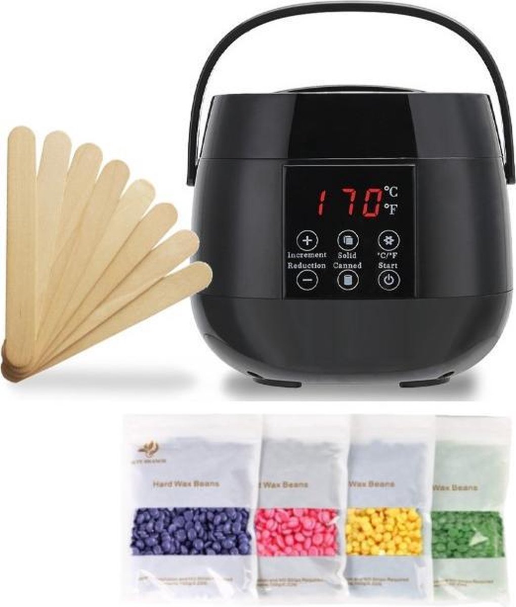 Senpurna® Wax Apparaat STARTERSSET Zwart - Ontharen - Lichaam - Gezicht - 400 Gram wax incl. spatels - Digitaal - Biologisch - Wax Beans - Wax apparaat - Wax Heater - Wax Verwarmer - Ontharingsapparaat - Epileren - Cadeau - Complete set