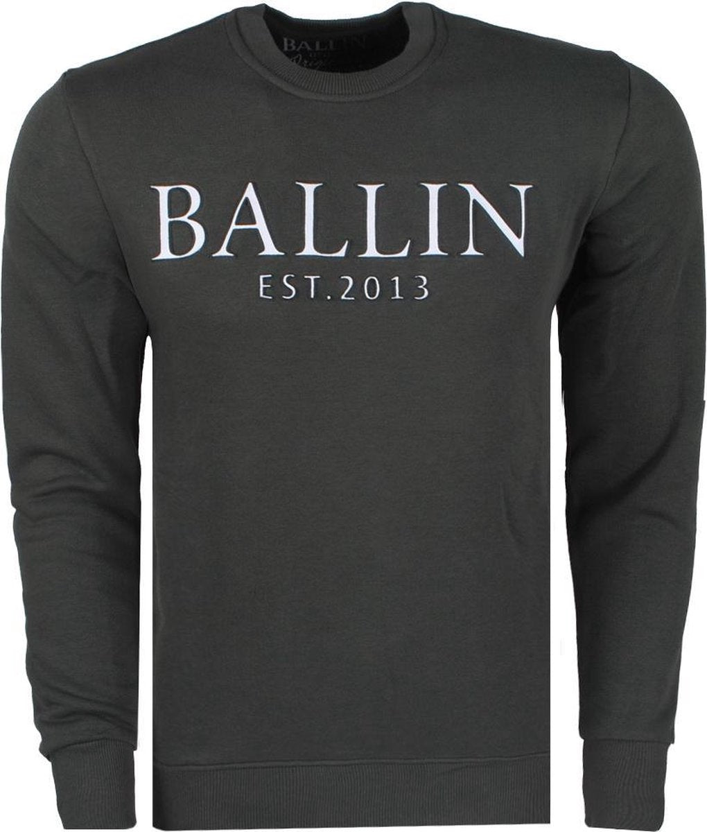Ballin - Heren Sweater met 3D Reliëf opdruk - Army groen