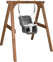 AXI Baby Schommel Bruin met zitje Grijs/wit - FSC hout - 9-36 maanden - met 4 grondankers