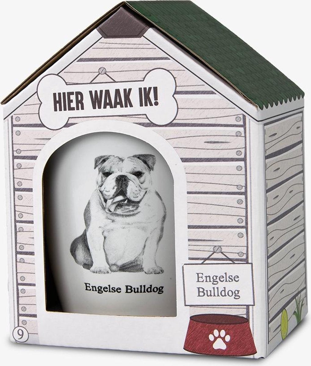 Mok - Hond - Cadeau - Engelse Bulldog - Gevuld met een verpakte toffeemix - In cadeauverpakking met gekleurd lint