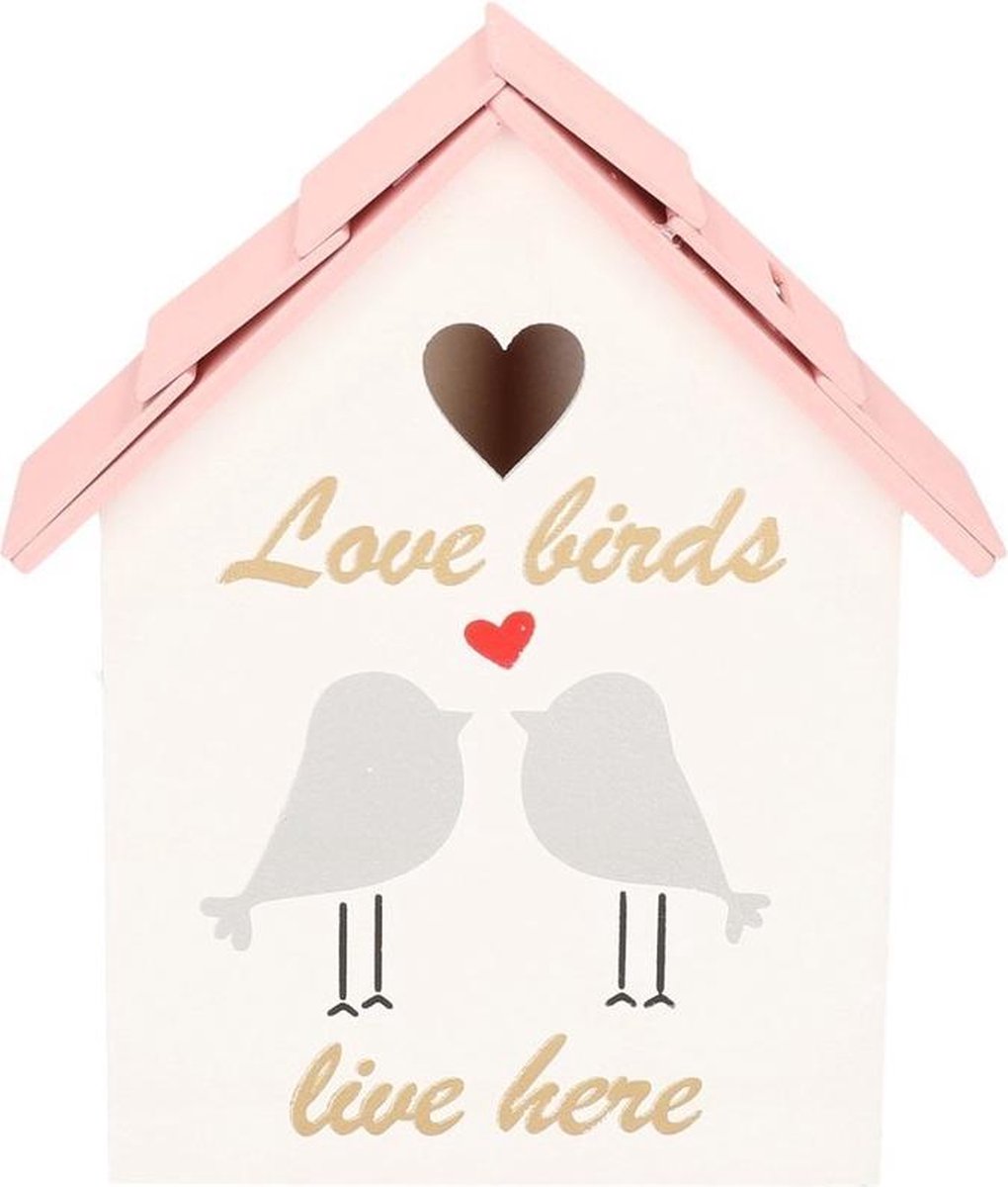 Spaarpot houten vogelhuisje roze 20 cm - Geld sparen - Uitzet spaarpot - Spaarpotten van hout