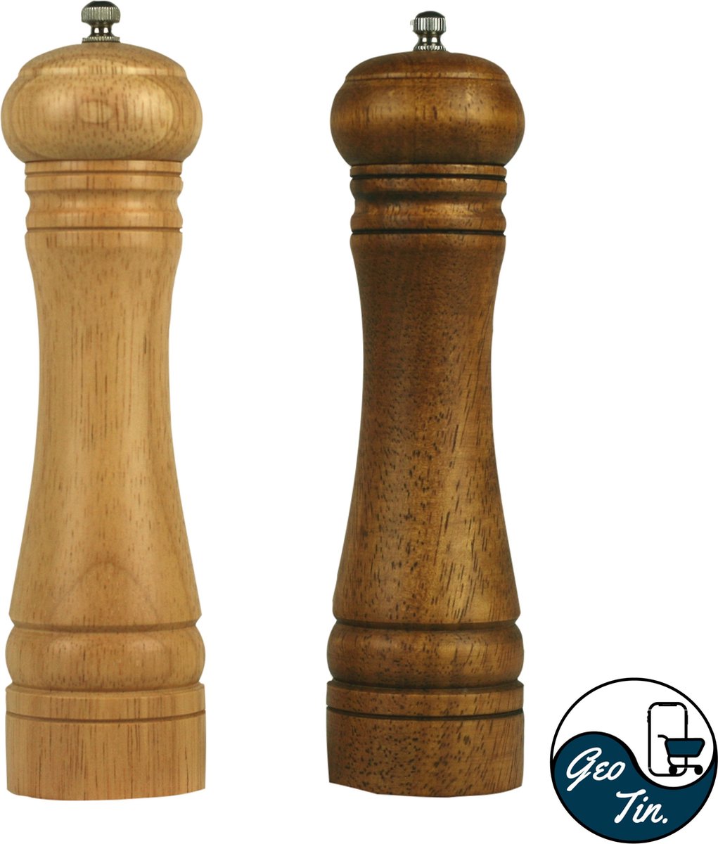 GeoTin Peper en Zoutmolen Set - Pepermolen - Verstelbare Maalgraad - Luxe Acaciahout - 20 cm