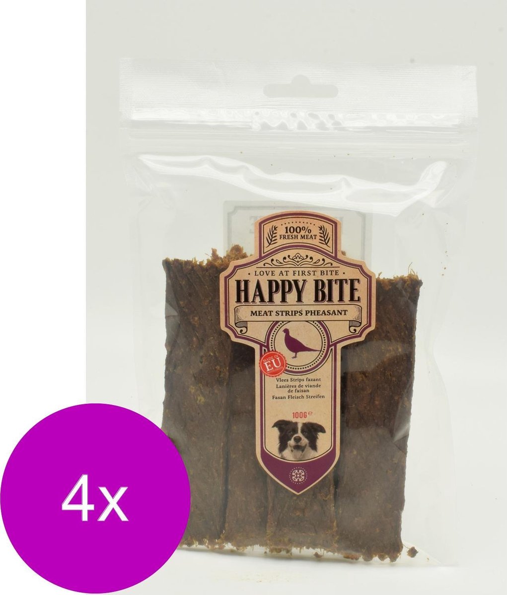 Happy Bite Strips - Hondensnacks - 4 x Fazant 100 g